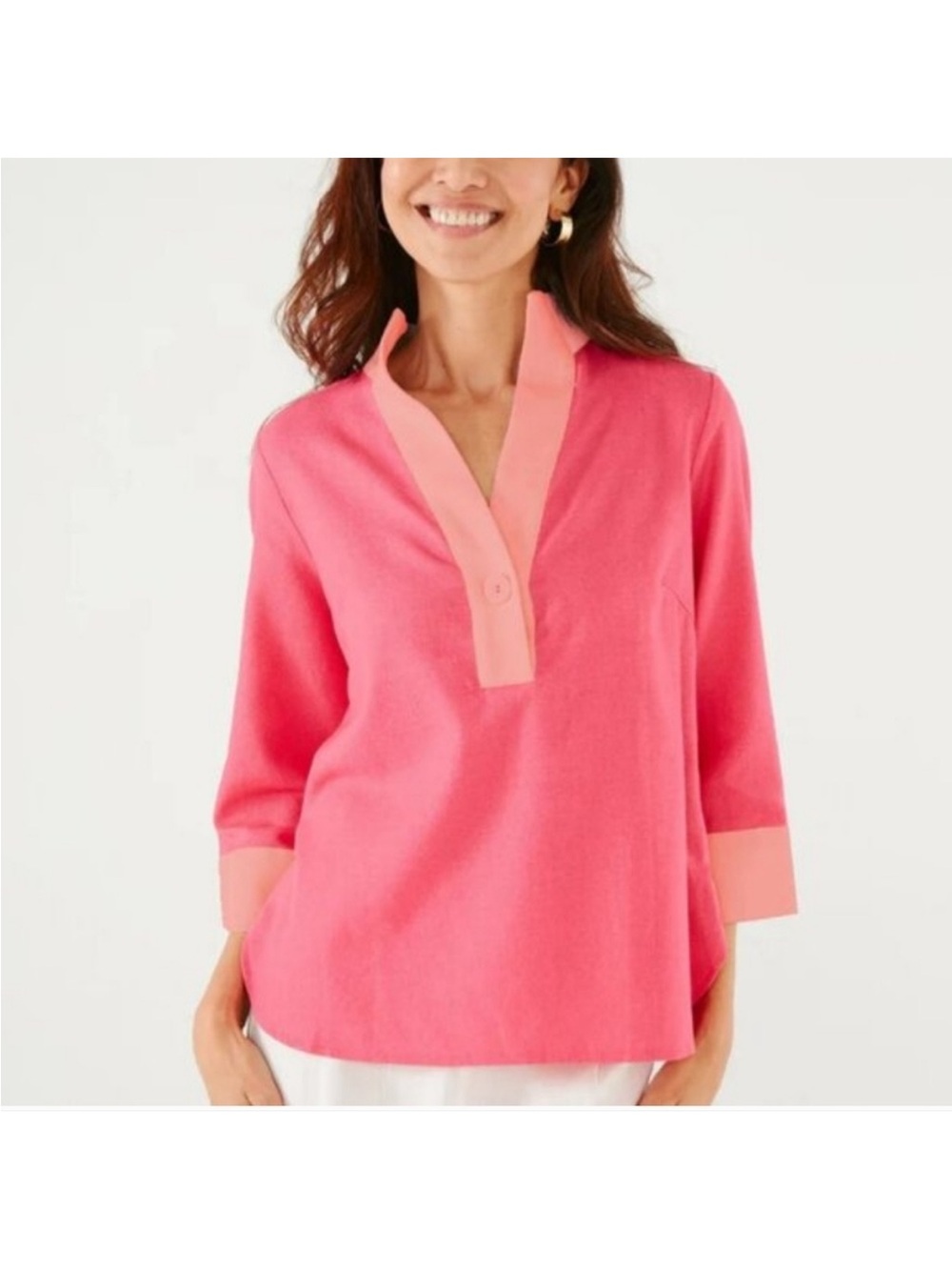 Abbey Glass Effie Blouse Sz M Pink Cotton Linen NWT